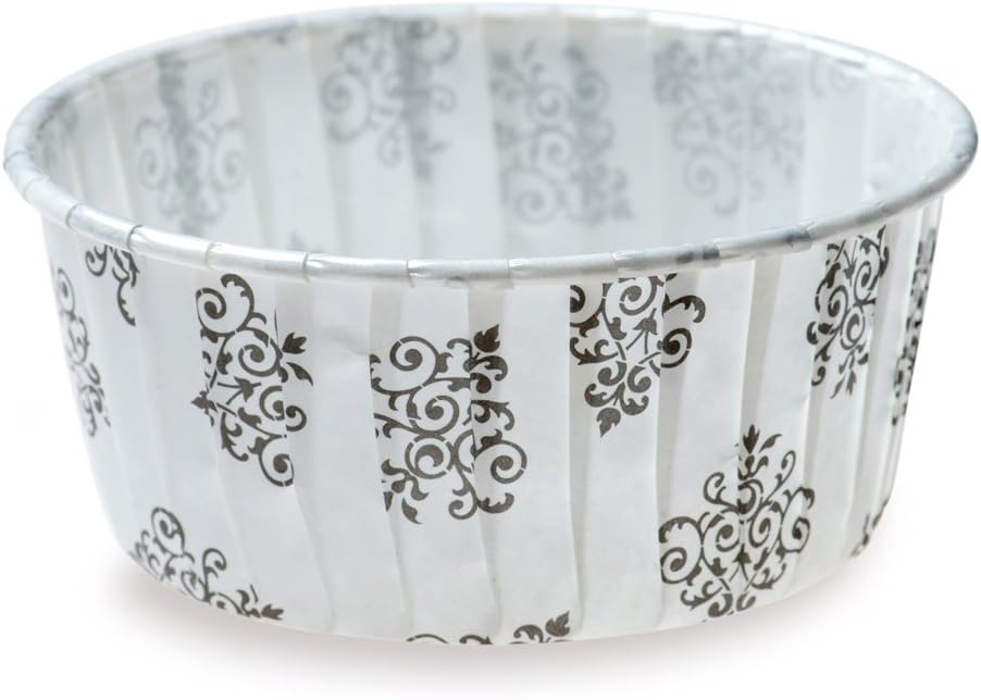 Restaurantware Panificio – Tazas para hornear de 5 onzas, 200 forros plisados para cupcakes, listos para horno, congelables, papel blanco y negro,