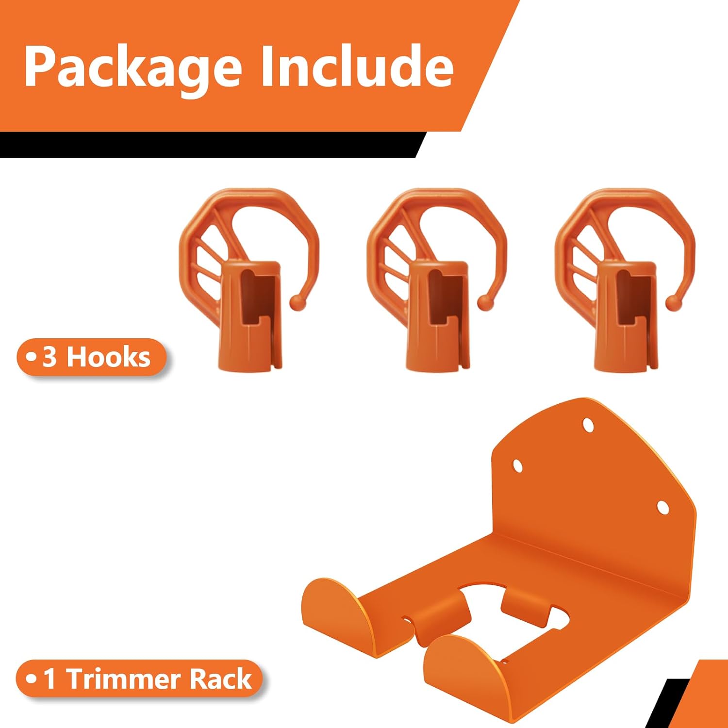 Paquete de 3 ganchos de almacenamiento de garaje resistentes + 1 paquete de estante para recortadora para accesorios Stihl Kombi, soporte de