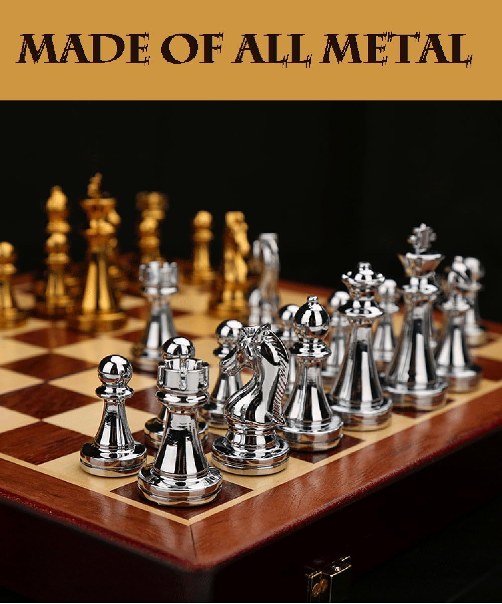 Juego de ajedrez plegable de metal con piezas magnéticas, juego de ajedrez internacional avanzado para 2 jugadores, regalos para adultos para niños