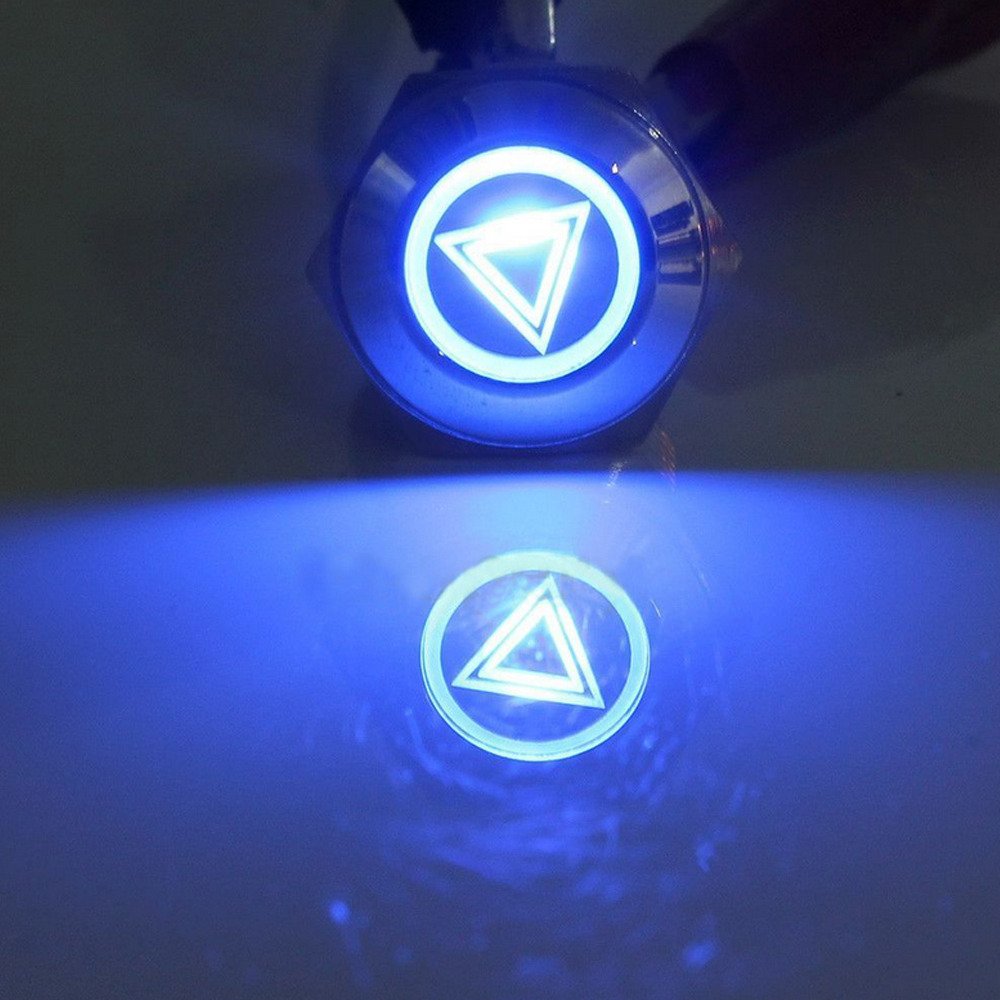 ESUPPORT 12 V Vehículo de coche azul LED luz emergencia peligro advertencia botón metal interruptor de palanca enchufe enchufe 0.748 in