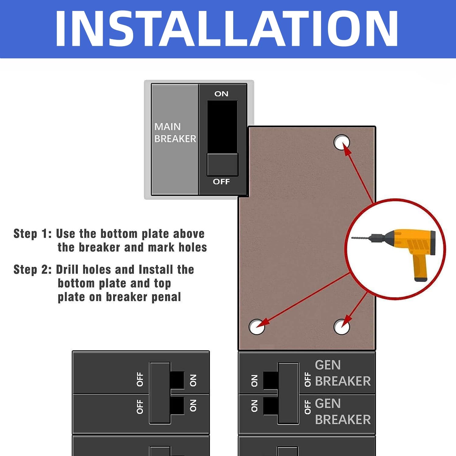 Kit de enclavamiento para generador compatible con interruptor principal vertical cuadrado D de 150 o 200 amperios, espacio de 3 14 a 4 pulgadas