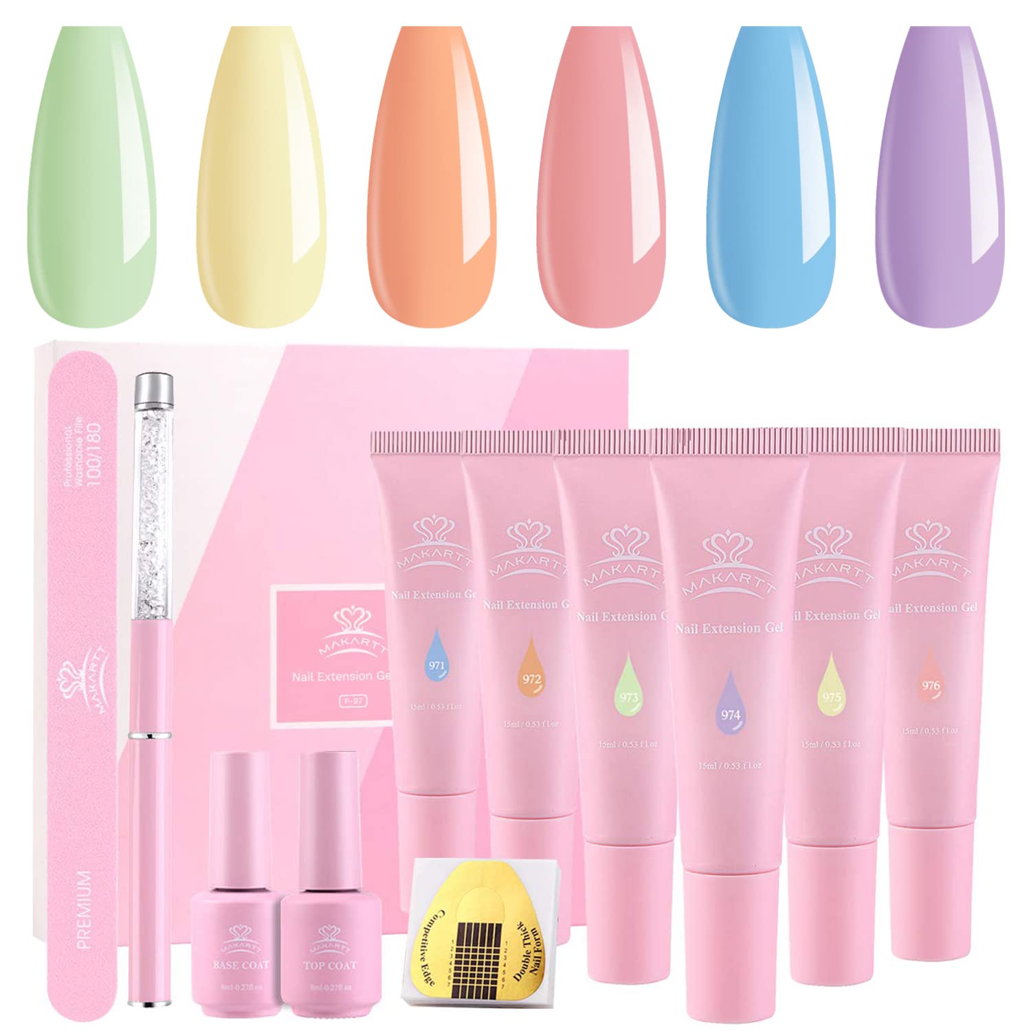 Makartt Kit de extensión de gel Qik para uñas, no se desliza, kit de gel de uñas azul rosa para otoño e invierno, con capa base, capa superior, gel
