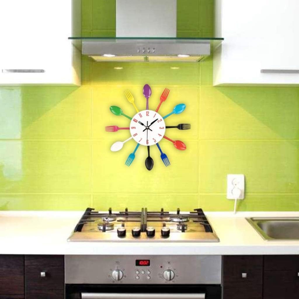 TIOCA Reloj de pared creativo de hierro artesanal, reloj de pared de cocina de metal con cuchara y tenedor de cuarzo, diseño moderno, relojes