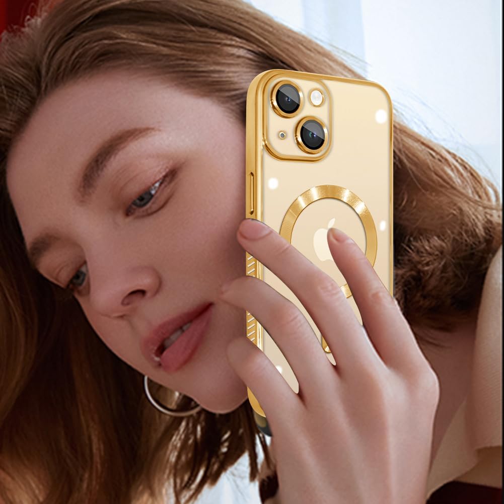 KANGHAR Funda magnética transparente diseñada para iPhone 15, para mujeres y hombres, protector completo de cámara, anti-amarillamiento, a prueba de