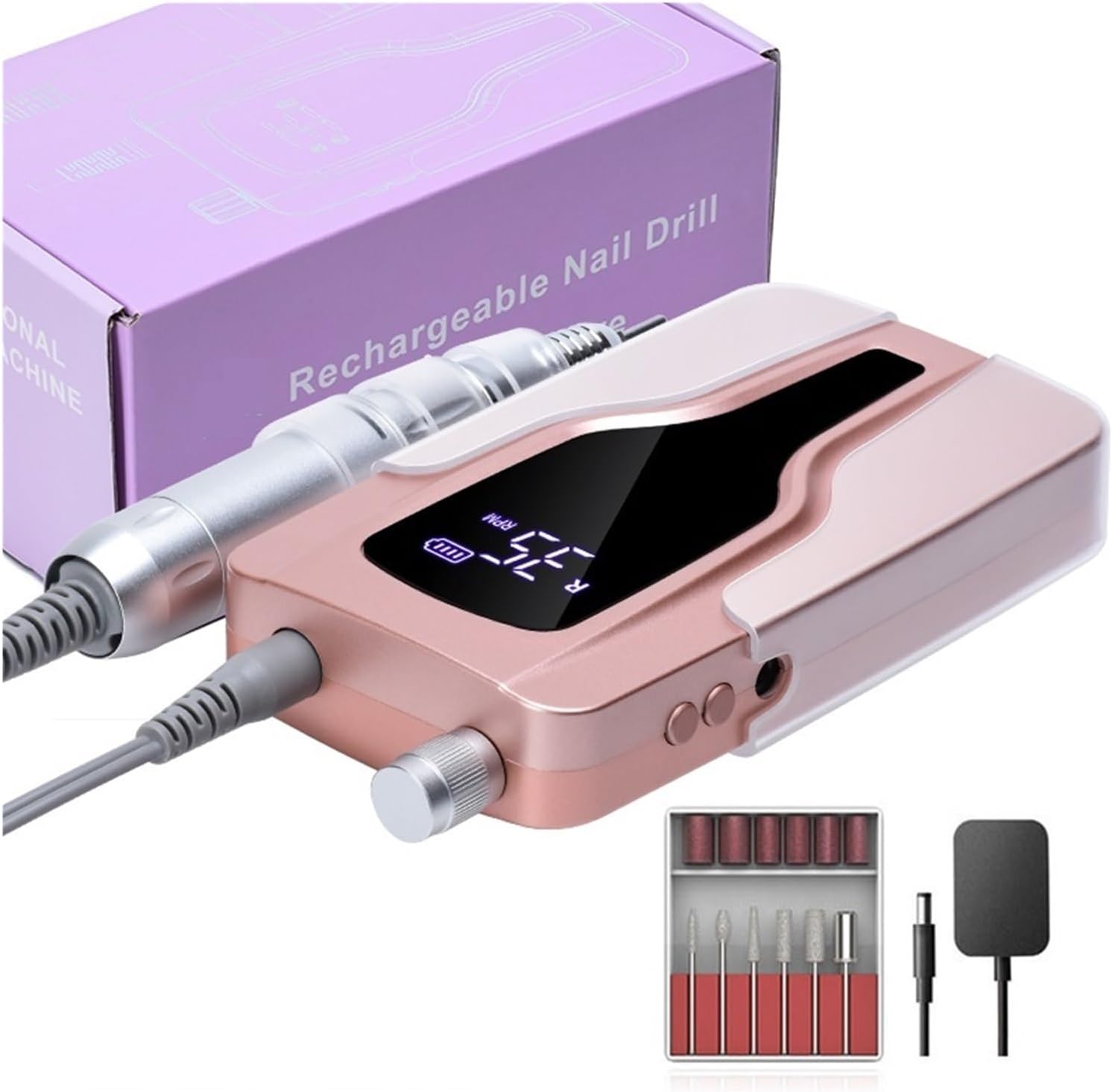 Lima de uñas eléctrica, 35000 rpm, máquina de manicura, recargable, potente lima de uñas eléctrica, motor profesional para esmalte de gel arcílico