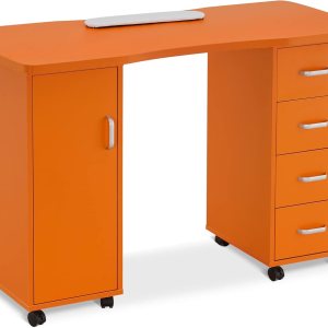 BarberPub Mesa de manicura, escritorio de uñas resistente a la acetona, mesa de uñas con 4 cajones, 2 gabinetes, ruedas bloqueables, almohadilla de BarberPub Mesa de manicura, escritorio de uñas resistente a la acetona, mesa de uñas con 4 cajones, 2 gabinetes, ruedas bloqueables, almohadilla de