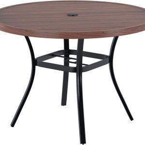 VICLLAX Mesa de comedor redonda para patio al aire libre, mesa redonda de listones de metal de 41 x 41 pulgadas con agujero ajustable para sombrilla VICLLAX Mesa de comedor redonda para patio al aire libre, mesa redonda de listones de metal de 41 x 41 pulgadas con agujero ajustable para sombrilla