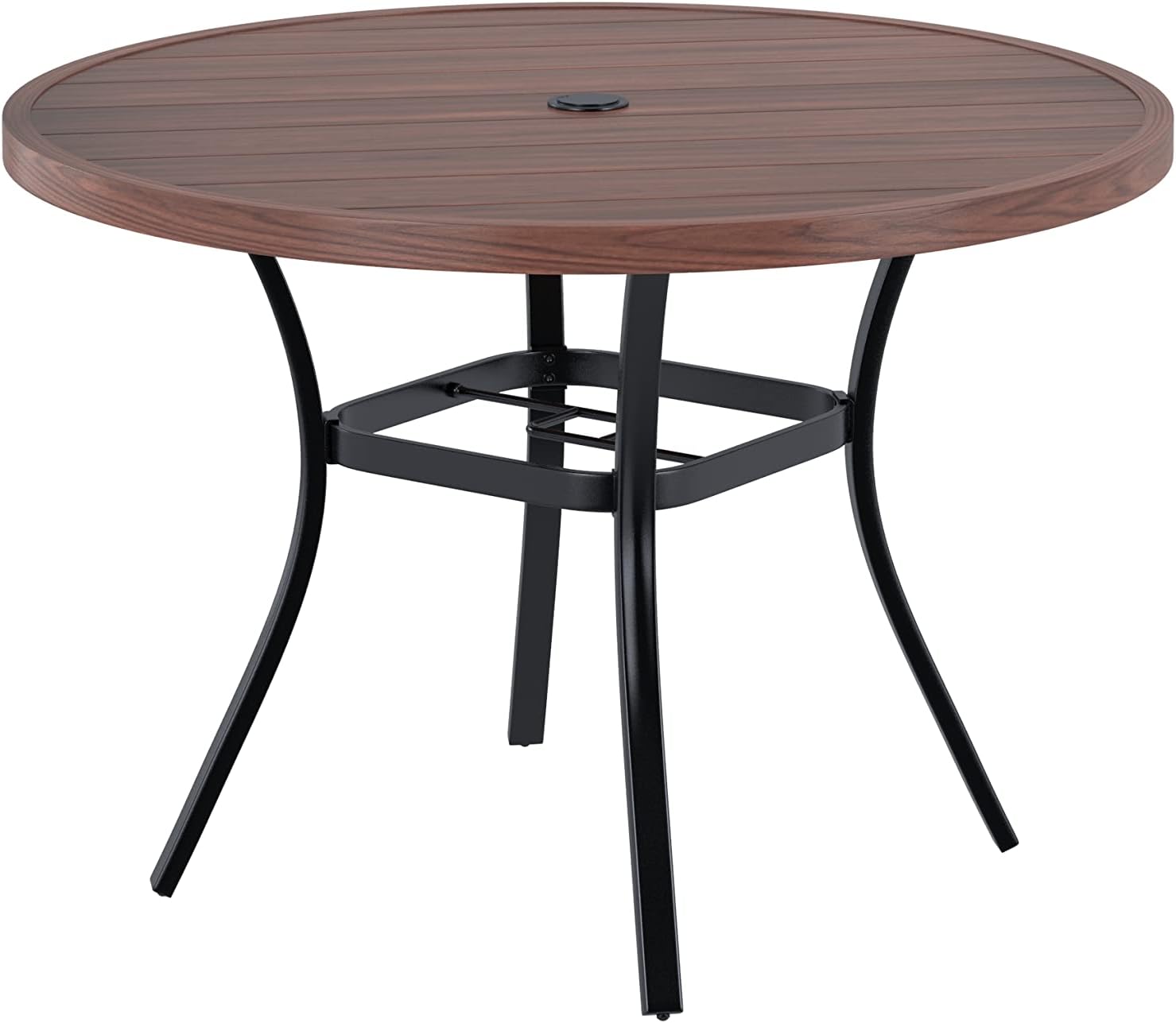 VICLLAX Mesa de comedor redonda para patio al aire libre, mesa redonda de listones de metal de 41 x 41 pulgadas con agujero ajustable para sombrilla