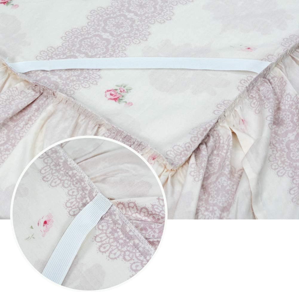 FADFAY Juego de funda de edredón, estilo floral elegante desgastado de roseta rosado, con cierre de cremallera oculto, 100% algodón, con falda de
