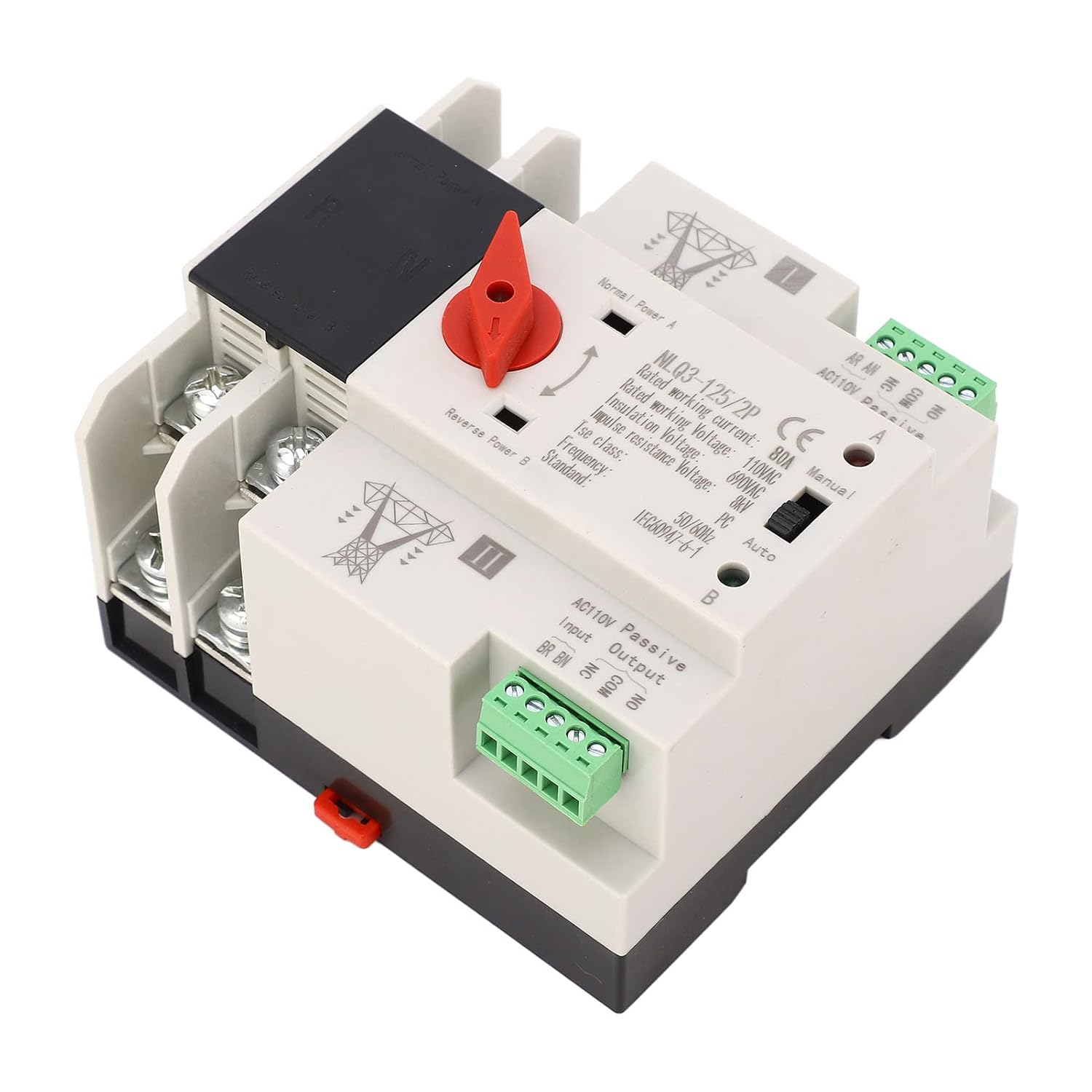 Interruptor de transferencia automática, larga vida útil AC110V 80A ignífugo anti envejecimiento interruptor de transferencia automática de doble