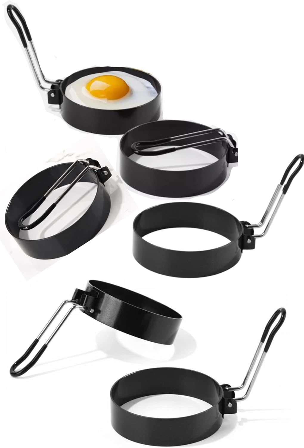 S.SARI 6 anillos de huevo, cazadores furtivos, antiadherentes, anillos de huevo de acero inoxidable para desayuno, tortillas, panqueques, sándwiches