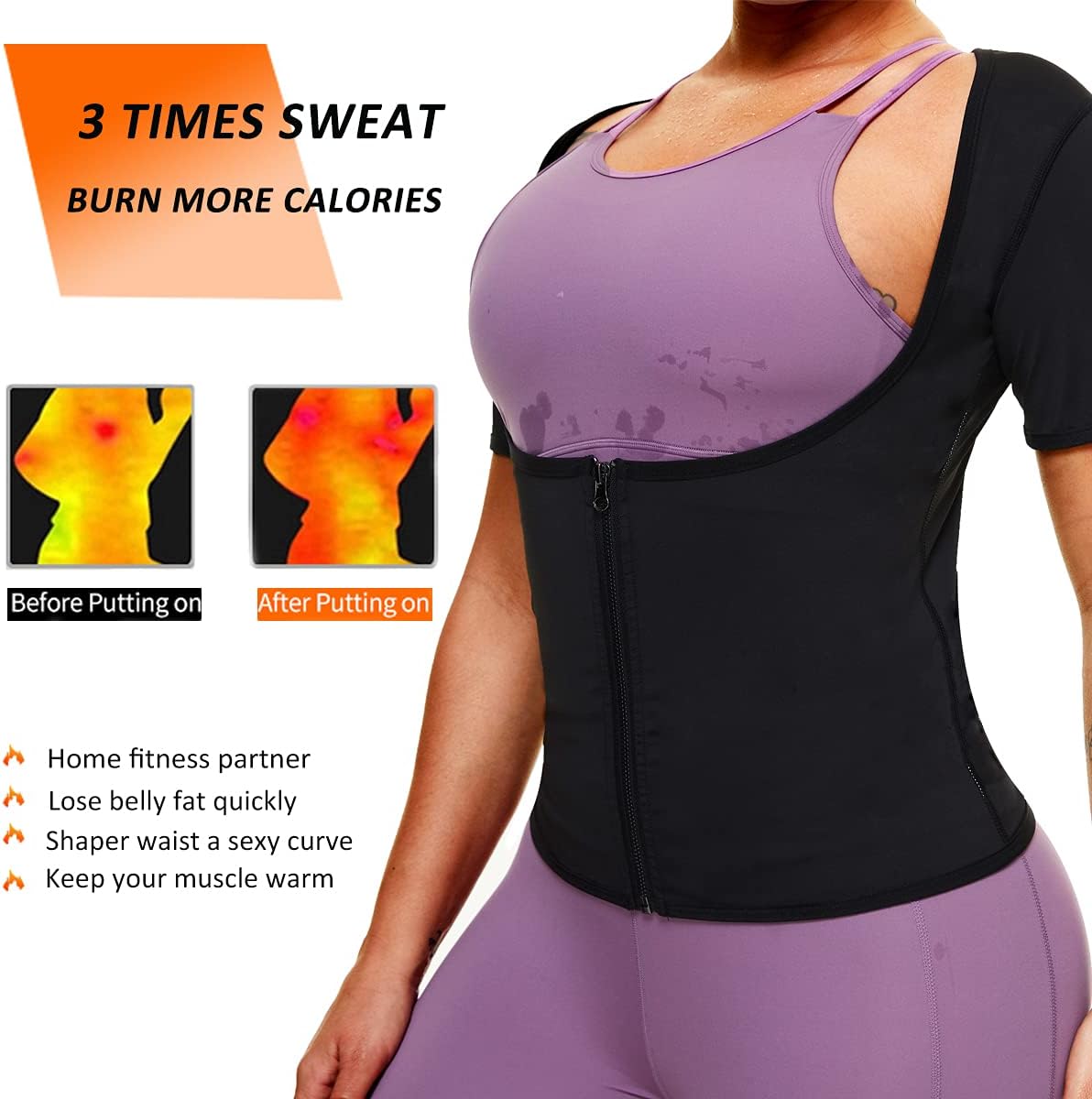 TOPELLER Traje de sauna para mujer, chaleco de entrenamiento de cintura para sudar, chaleco moldeador de cuerpo completo, camisa con cremallera,