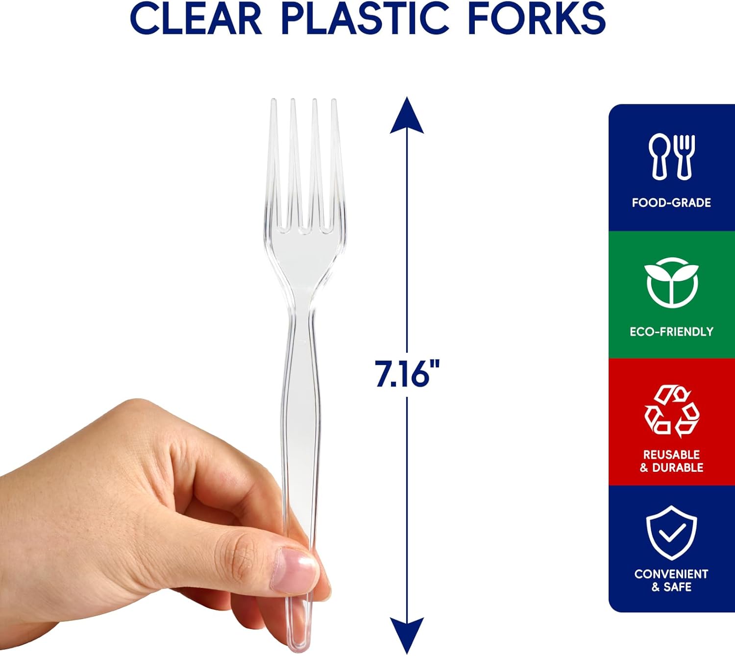 JOLLY CHEF Tenedores de plástico transparente, tenedores desechables resistentes, utensilios de plástico perfectos para el hogar, escuela, fiesta,