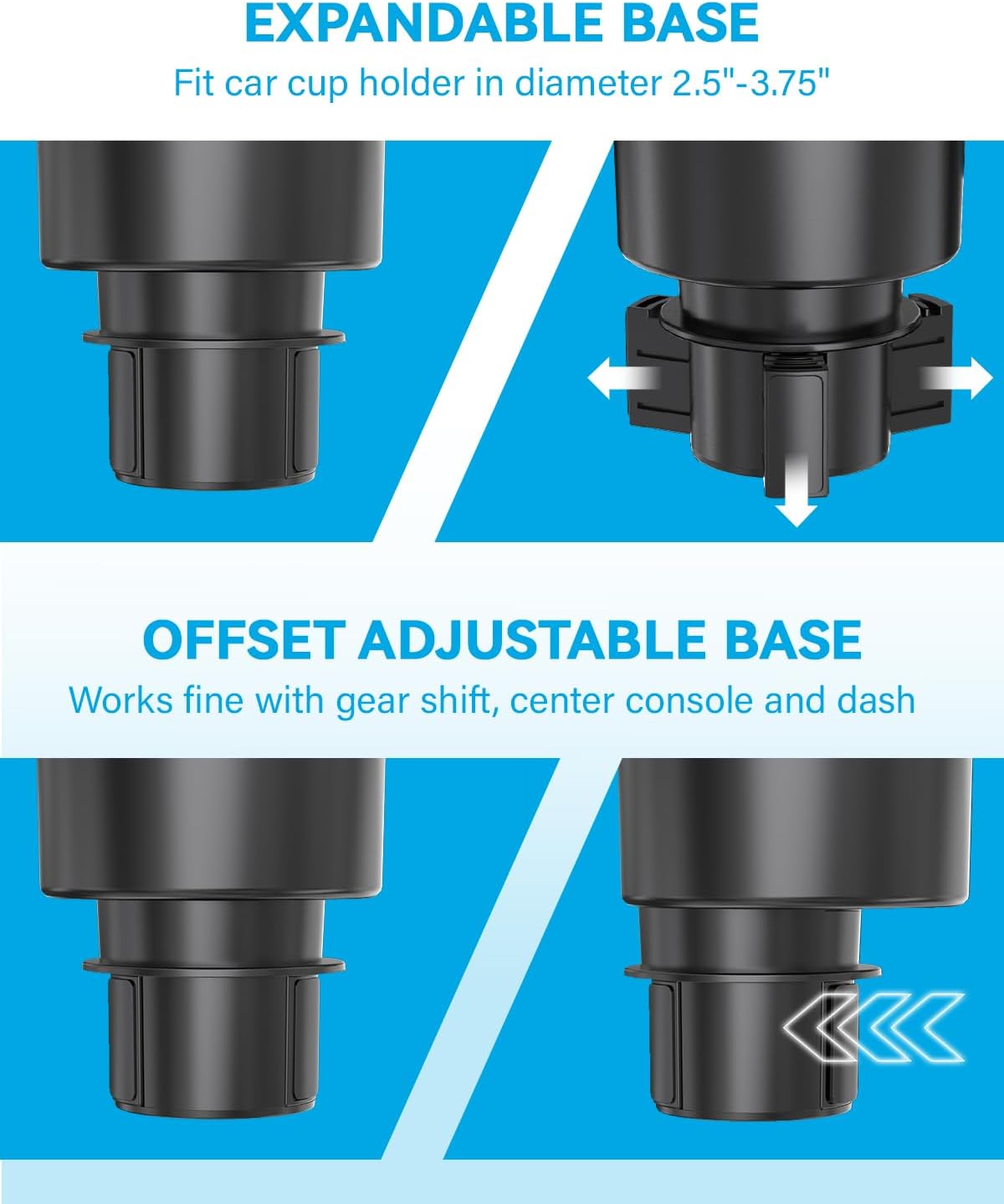 Soporte de teléfono para automóvil con base expandible, soporte ajustable 2 en 1 para teléfono celular, compatible con iPhone, Samsung Pixel y todos