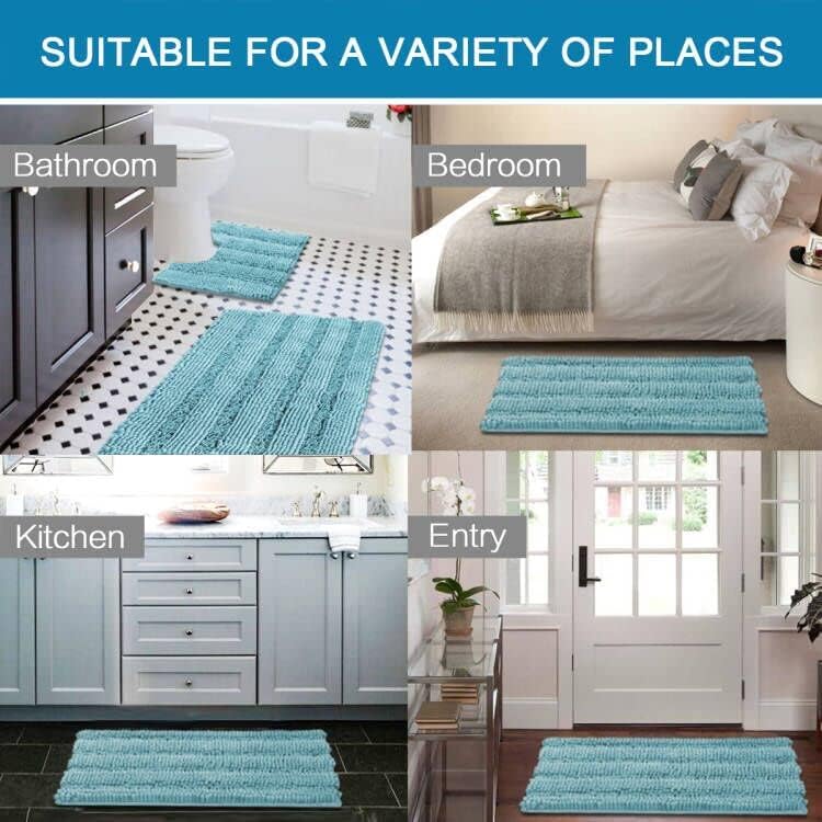 H.VERSAILTEX Juego de 2 alfombras de baño de contorno de baño, tapetes de baño antideslizantes, ultra gruesas, absorbentes de agua, a rayas (36 x 24