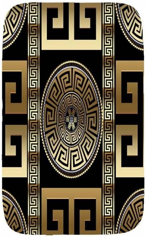 Juego de 3 alfombrillas de baño geométricas negras doradas, griegas, meandro, impermeables, antideslizantes, lavables para baño, juego de 3 piezas