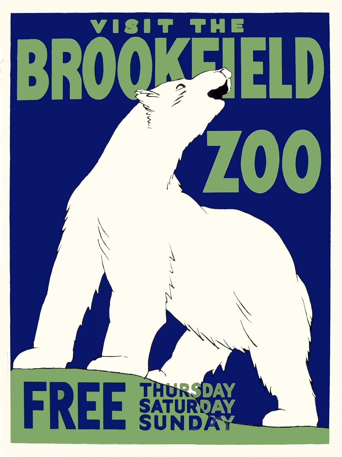 Imán de 1930 Visit The Brookfield Zoo Polar Bear Vintage Style WPA imán imán hoja magnética de vinilo para taquillas, coches, carteles, refrigerador