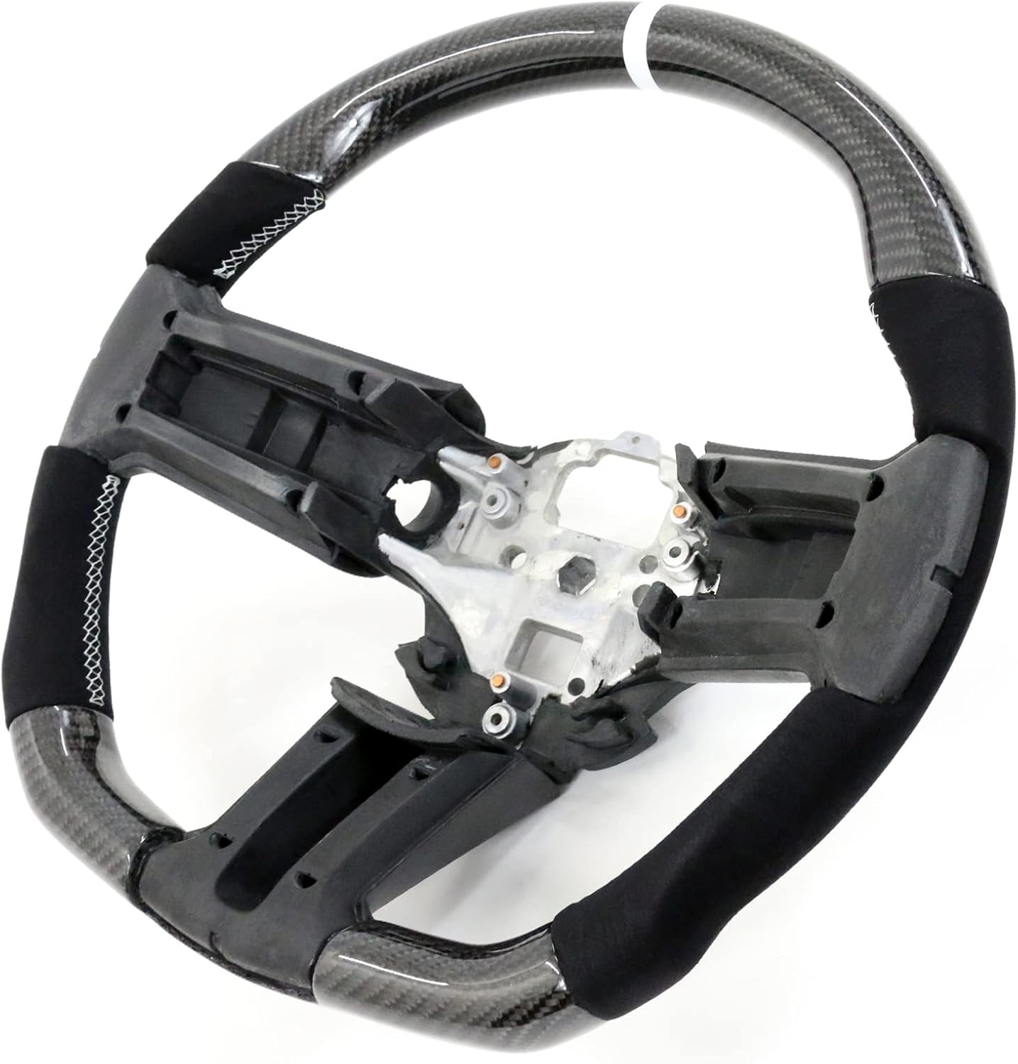 IKON MOTORSPORTS, Volante compatible con Ford Mustang 2010-2014, kit de carrocería del volante de repuesto de fibra de carbono y puntada e indicador