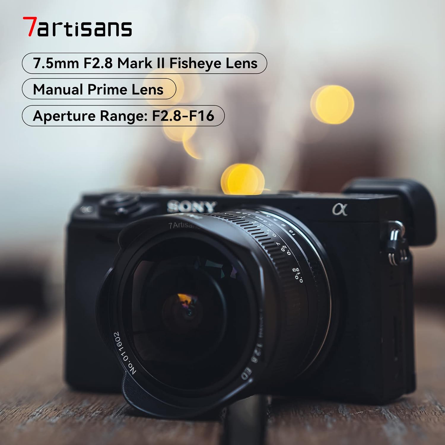 7artisans Lente fija manual gran angular de 0.295 in f2.8 Mark II APS-C ojo de pez para cámara sin espejo Sony E A6300 A6400 A6500 NEX-3 NEX-3N