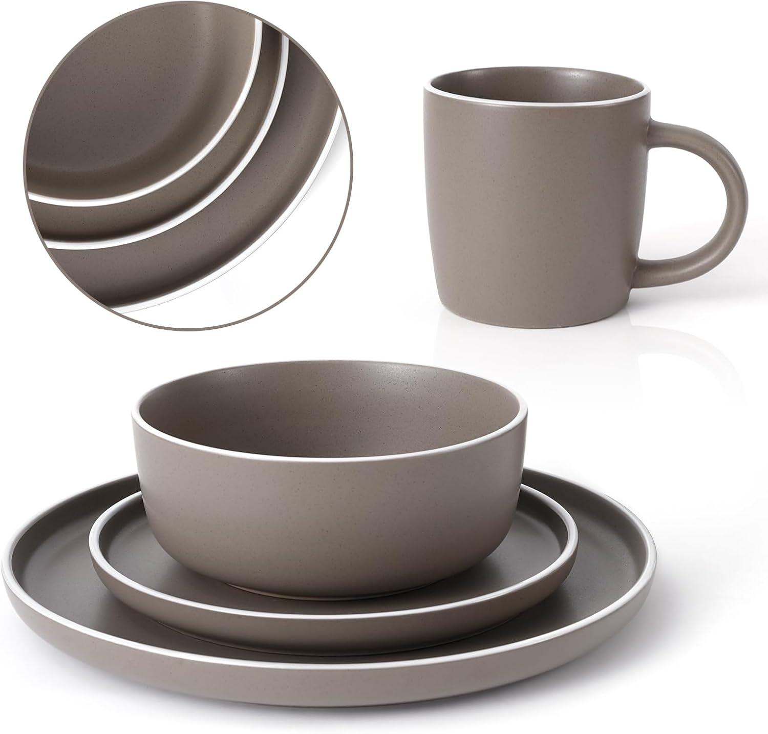 MTLWTL Juego de platos y cuencos para 4, juegos de vajilla con plato, cuencos y tazas de marca, juego de vajilla de cocina redondo, juego de platos