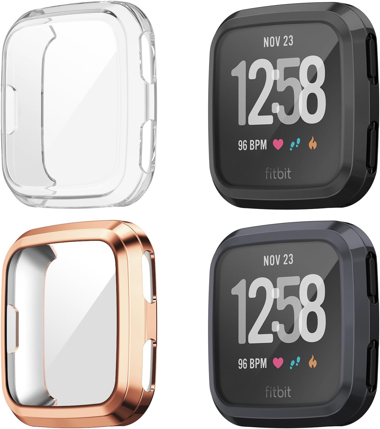 Funda protectora de pantalla compatible con Fitbit Versa, 4 unidades, cubierta protectora completa de TPU suave para accesorios de reloj inteligente