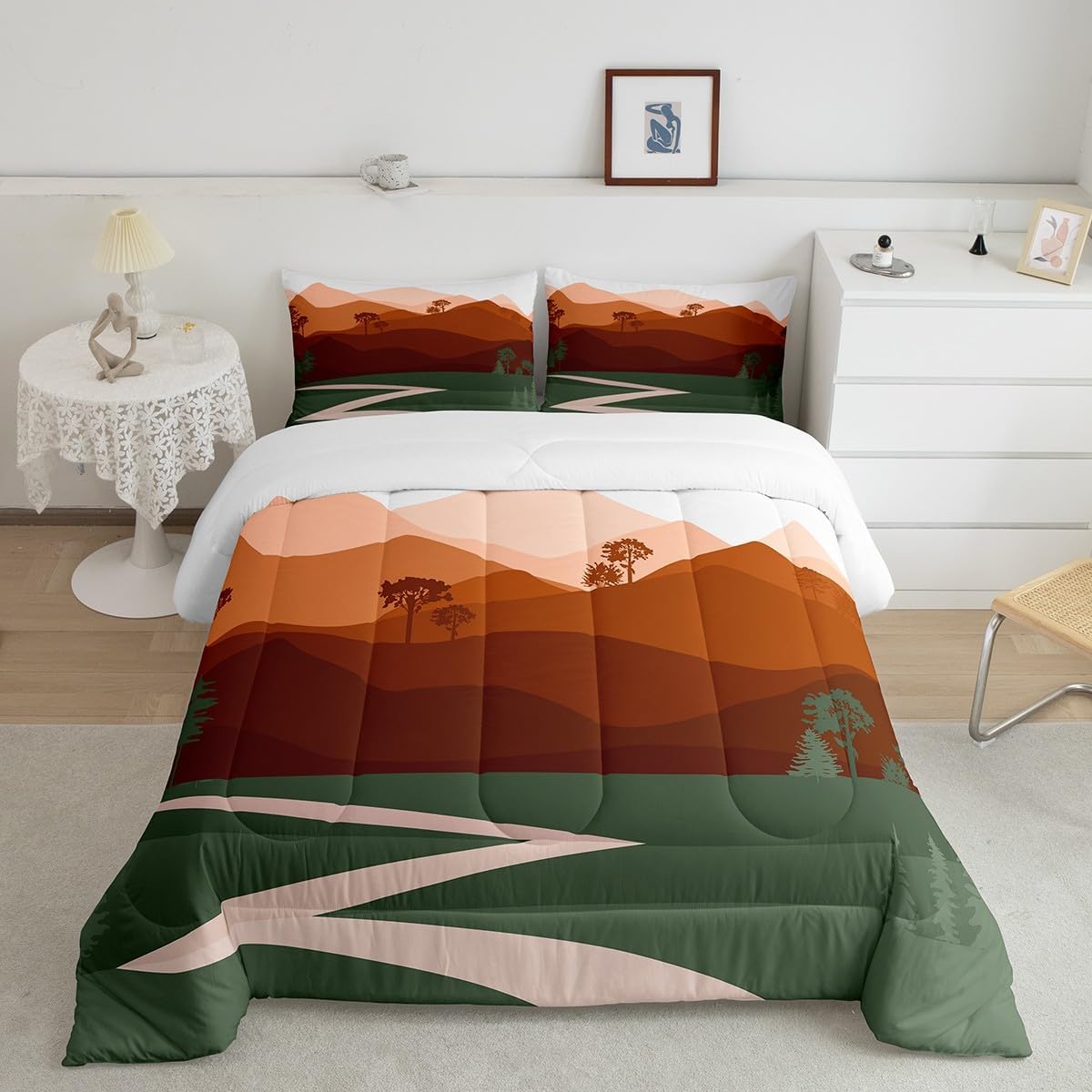Erosebridal Juego de edredón minimalista tamaño King, ropa de cama abstracta de montaña de la selva para niños y niñas, juegos de edredón de
