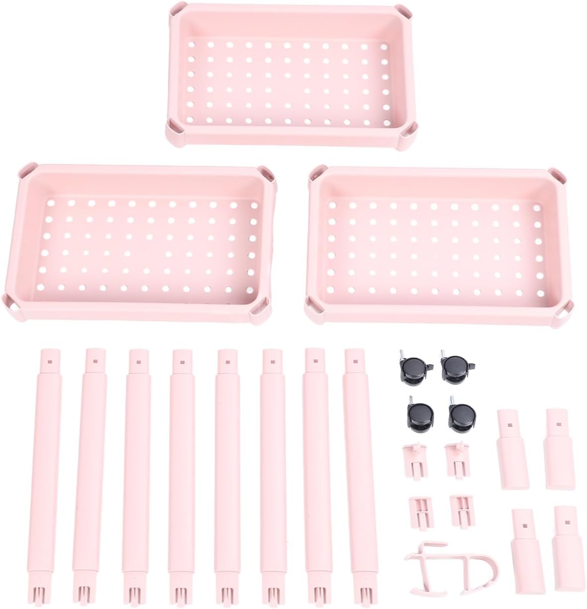 TUWEI Estantería de pie, estante multifuncional de varios niveles para dormitorio, color rosa resistente (3 capas (con ruedas))