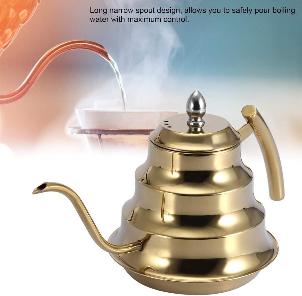 Hervidor de café con cuello de cisne de acero inoxidable con mango aislado antiquemaduras, tetera de boquilla larga y estrecha para preparar granos