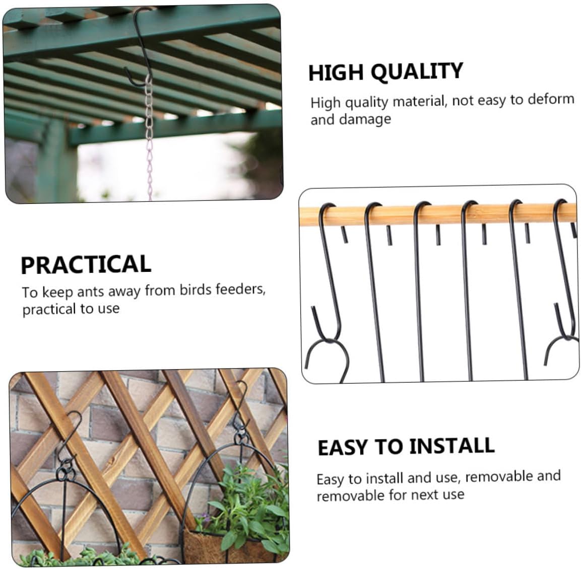 GANAZONO 5 ganchos de jardín para ventana, comederos de pájaros para exteriores, perchas de metal resistentes, macetas para plantas al aire libre,
