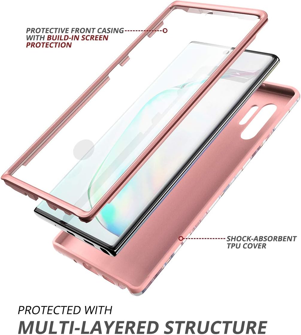 SURITCH Funda para Galaxy Note 10 Plus, protector de pantalla integrado Mármol de oro rosa, carcasa suave a prueba de golpes, resistente, híbrida de
