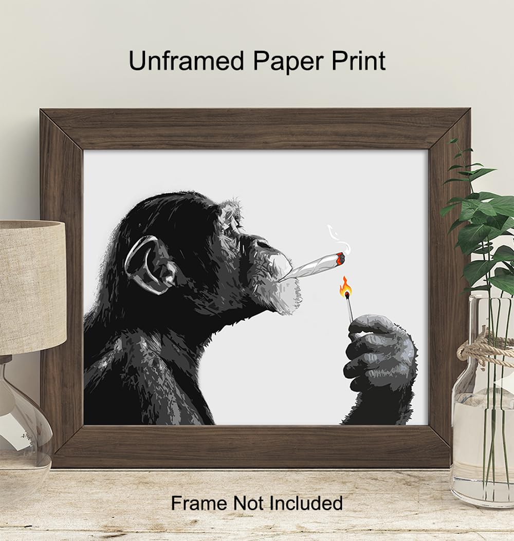 DOPE Chimp Smoking Weed LARGE 11×14 – Psychedelic Room Decor – Marijuana Gifts for Men – Dope Posters – Trippy Wall Art – Cannabis Art Print –