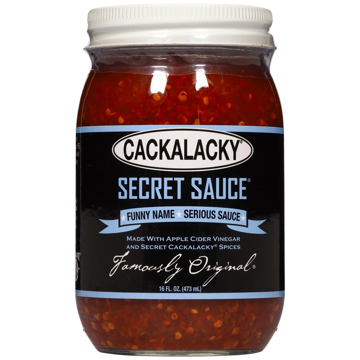 Cackalacky Famously Original Secret Sauce 16 oz  Salsa gourmet a base de vinagre y salsa para sumergir, hecha a mano con especias naturales