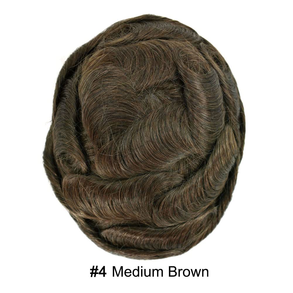 Toupee para hombres Cabello humano real para hombre, pieza de pelo para hombres Fine Mono Men Sistema de cabello de piel de polietileno para