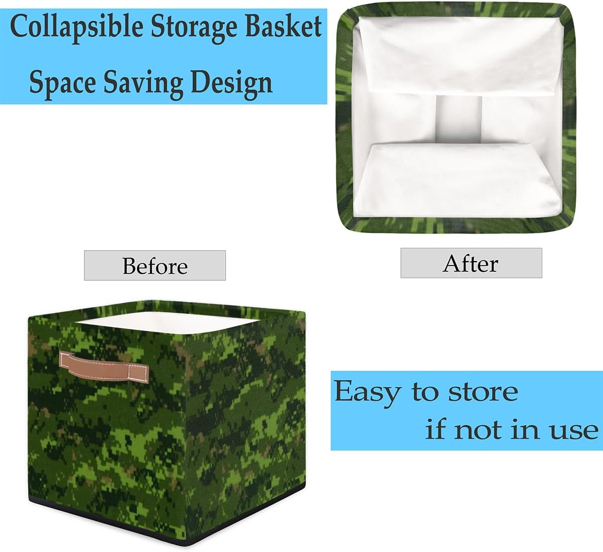 KOBLEN Moderna cesta de almacenamiento cuadrada de camuflaje plegable para ropa, cesta de almacenamiento de ropa de 13 x 13 pulgadas, cubo grande