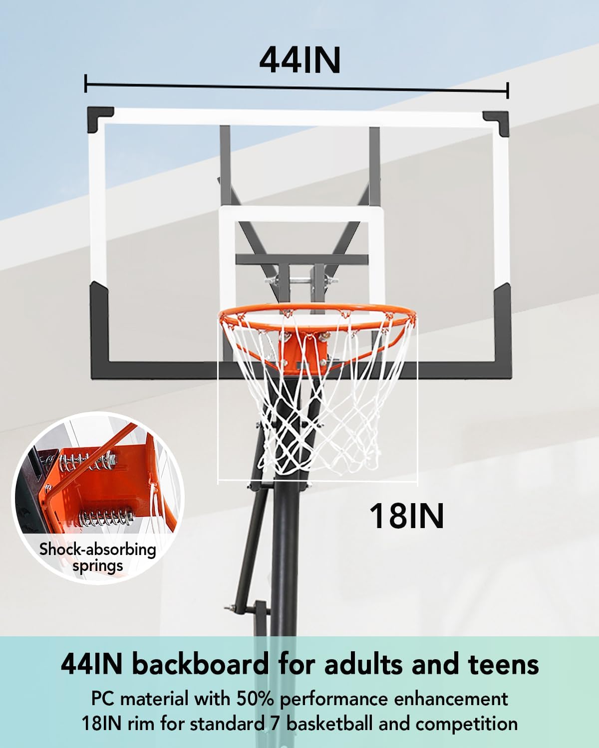 Basketball Hoop with 4.8-10 FT Height Adjustable for KidsAdults, Portable Basketball Hoop Outdoor with 44 Inch Backboard and 2 Wheels for