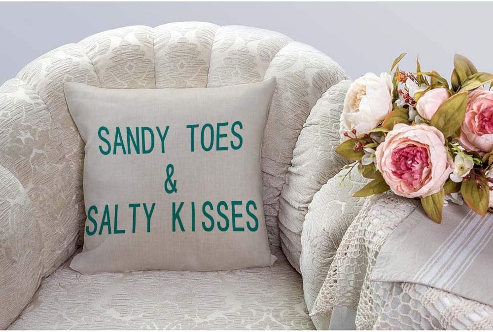 HGOD DESIGNS Sandy Toes & Salty Kisses – Funda de almohada de lino y algodón, 18 x 18 pulgadas para habitaciónsofá