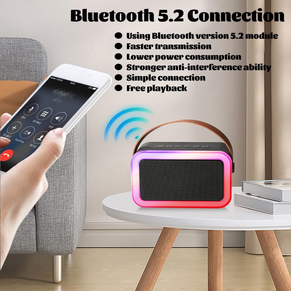 Altavoz Bluetooth impermeable IPX5, 10 W inalámbrico portátil estéreo para fiestas con luces LED, máquina de karaoke para adultos y niños con