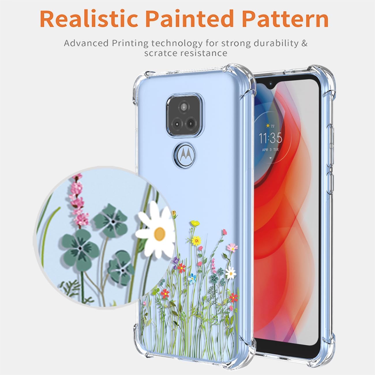 Funda para Moto G Play 2021Motorola G Play XT2093 con protector de pantalla, funda transparente con patrones de jardín de flores, funda protectora