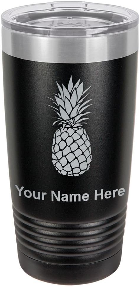 LaserGram Vaso aislado al vacío de 20 onzas, piña, grabado personalizado incluido (negro)