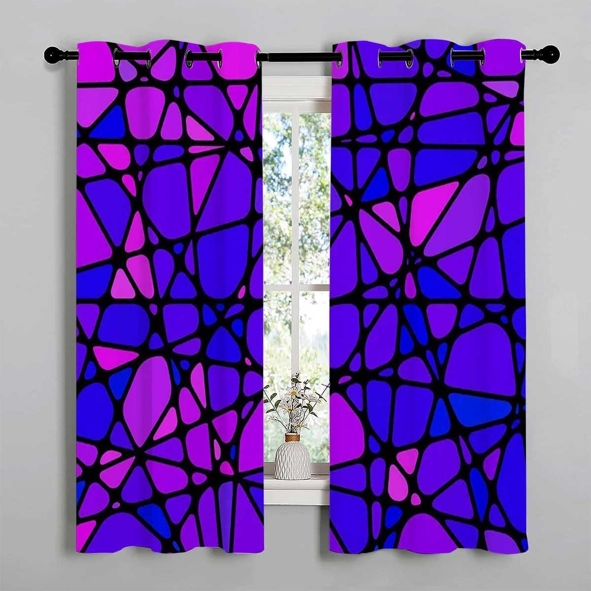 YANFENQI Cortinas para Sala Elegantes Modernas Purple Mosaic Decor Art Door Curtains Blackout Grommet Curtains 63Inch Width by 80Inch Length,2 Panels