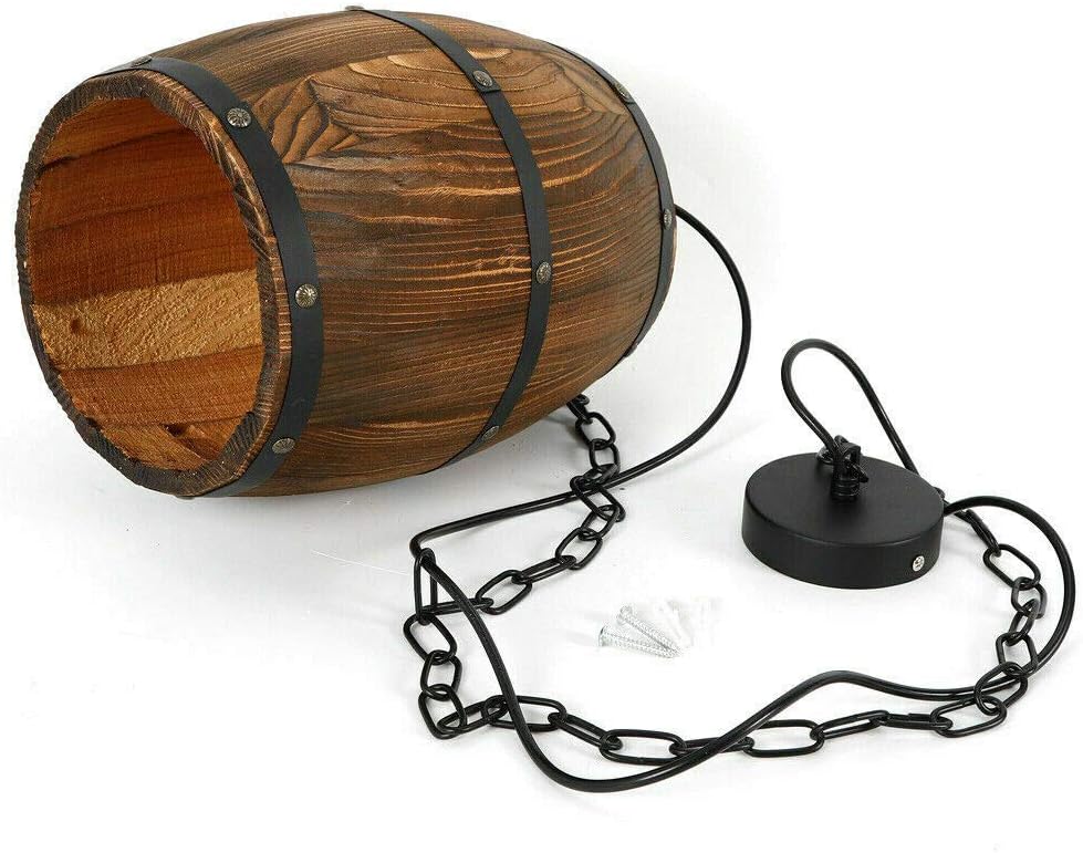 Lámpara colgante de madera retro con barril de vino, lámpara colgante de techo, lámpara industrial de bar, lámpara de techo artesanal para