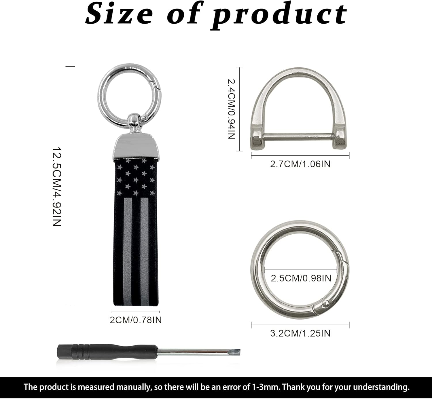 Llavero de automóvil con bandera estadounidense con traje de aleación de zinc, llavero universal de cuero para hombres y mujeres (plateado)