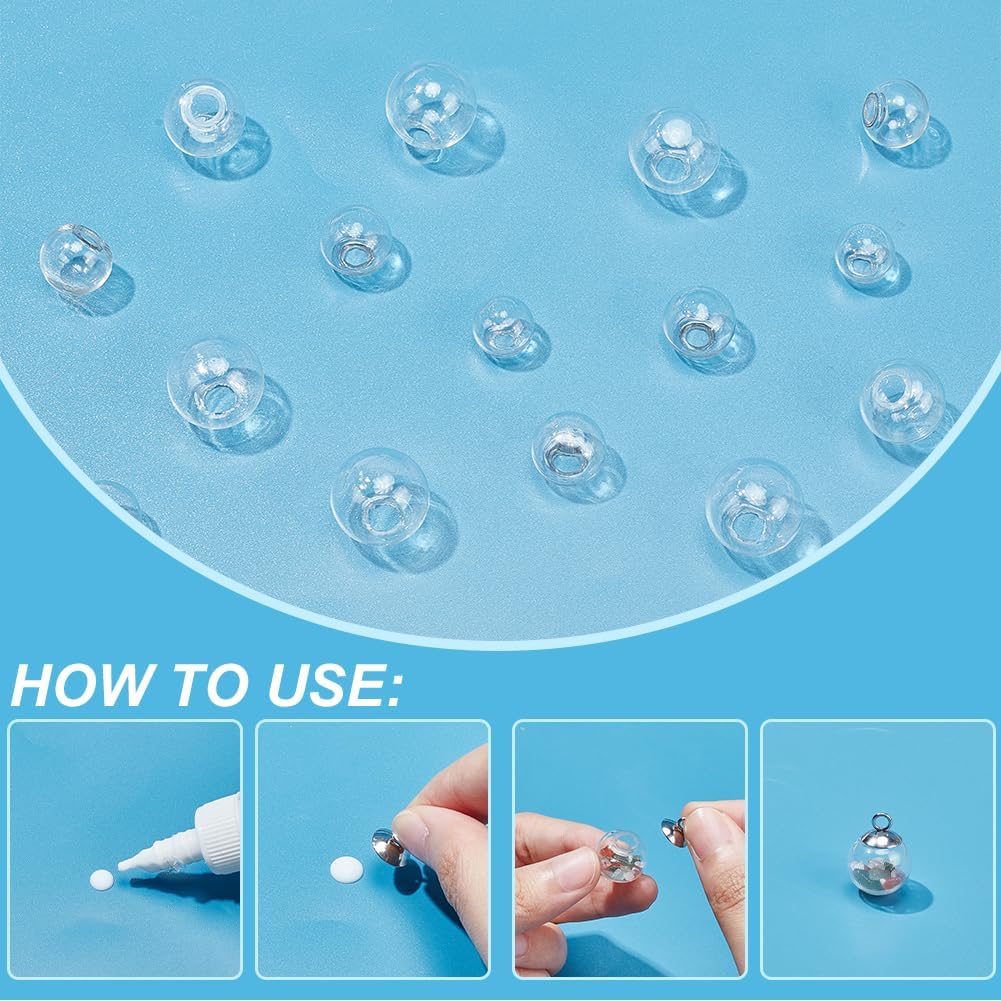 PH PandaHall 200 mini globos de cristal, 4 tamaños, botella de bola de vidrio con diseño de planeta UV, para manualidades, colgantes transparentes