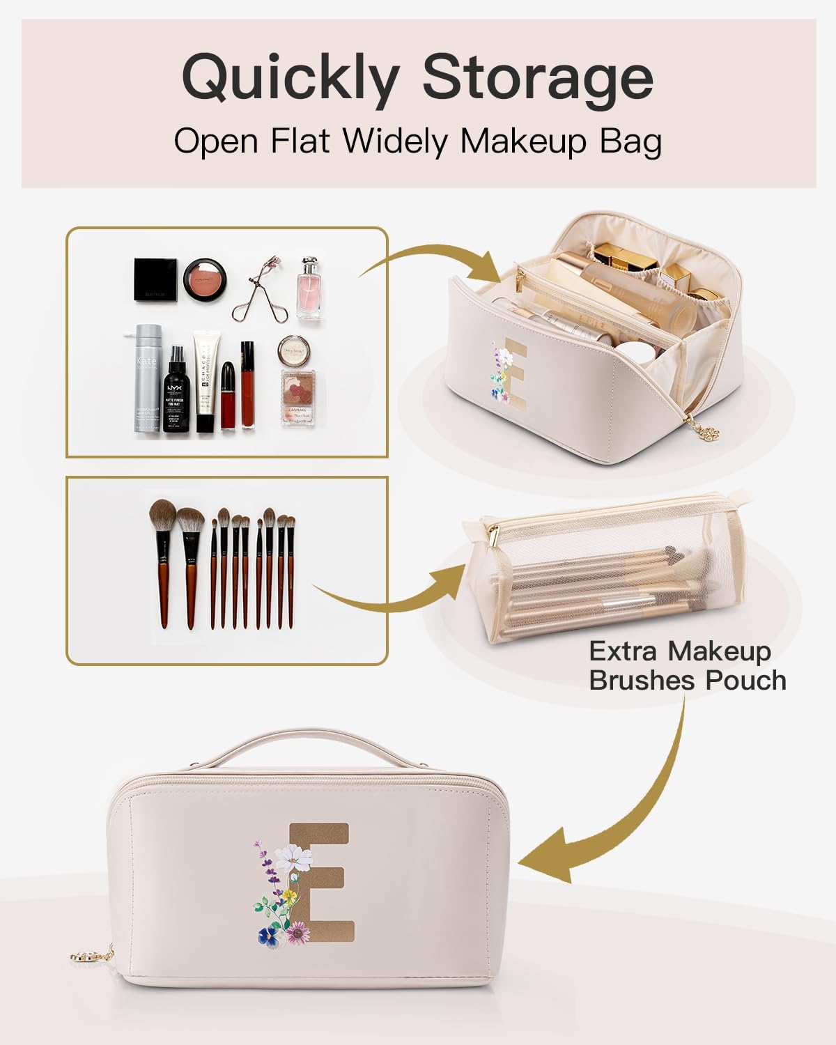 Vlando Bolsa de cosméticos de viaje – Bolsa de maquillaje, bolsa de cosméticos impermeable de cuero PU, 02-Blanco-E, Moda