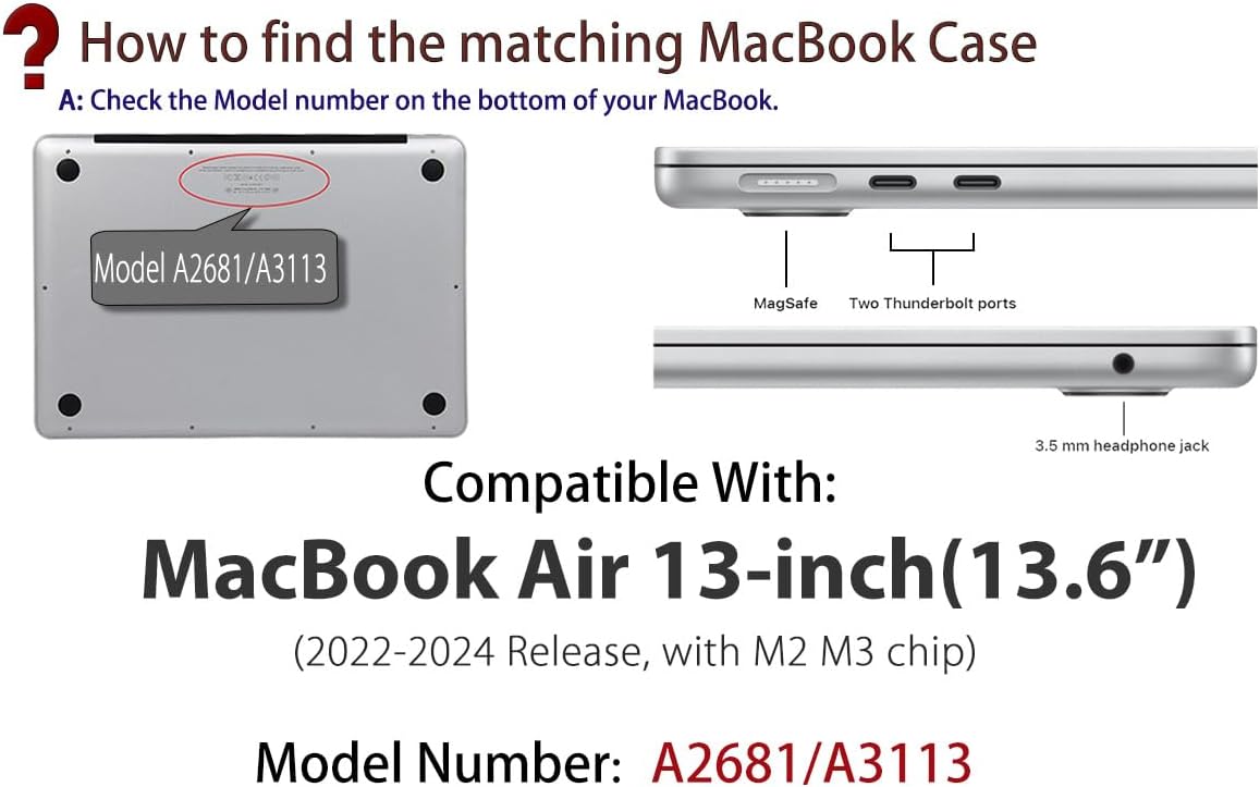 UESWILL Funda compatible con MacBook Air M2 de 13.6 pulgadas modelo A2681 2022 con pantalla de retina líquida Touch ID, carcasa rígida mate + paño