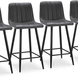 TUKAILAI Juego de 4 taburetes de bar de piel sintética, sillas modernas con respaldo, reposapiés y patas de metal, taburetes de bar sin brazos para TUKAILAI Juego de 4 taburetes de bar de piel sintética, sillas modernas con respaldo, reposapiés y patas de metal, taburetes de bar sin brazos para