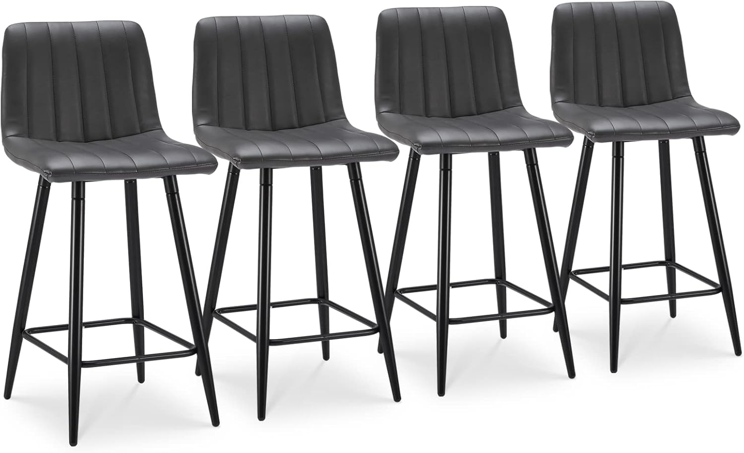TUKAILAI Juego de 4 taburetes de bar de piel sintética, sillas modernas con respaldo, reposapiés y patas de metal, taburetes de bar sin brazos para