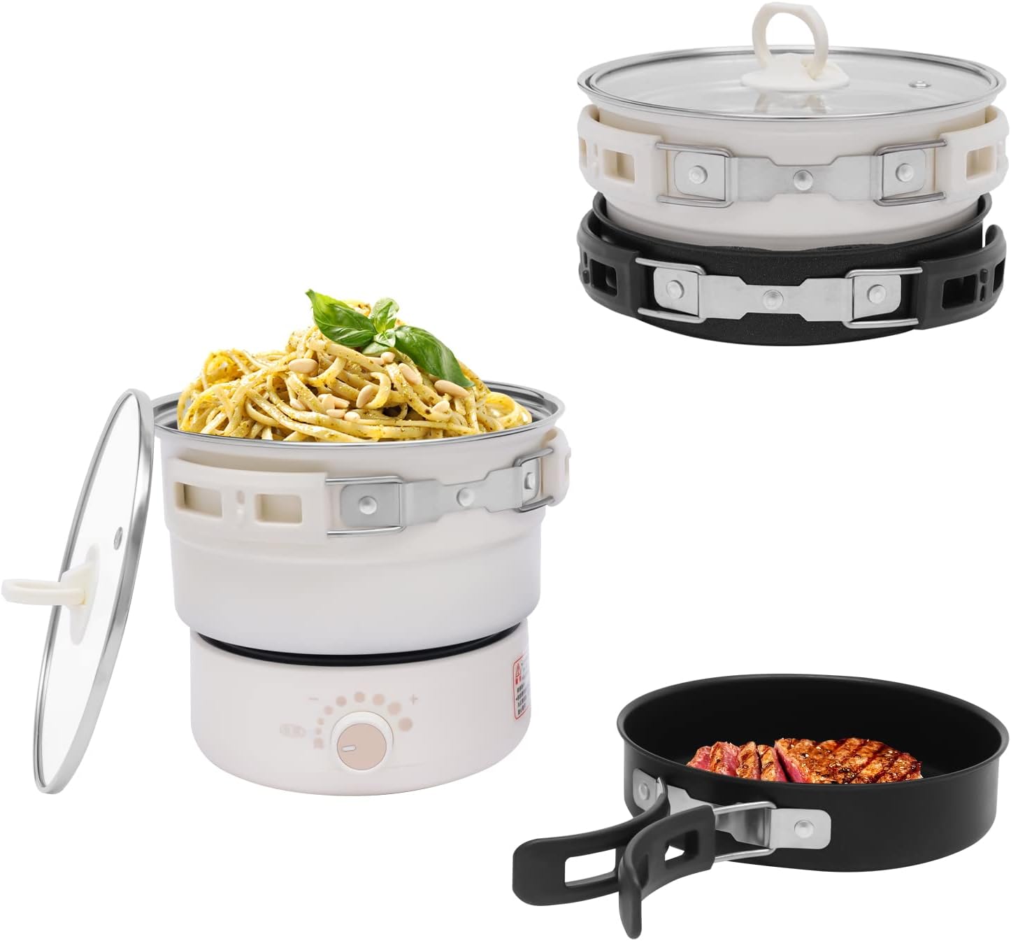 LYNICESHOP Olla eléctrica de cocina caliente, olla caliente de 110 V eléctrica con vaporizador de vapor, mini sartén multifuncional, mini cocina