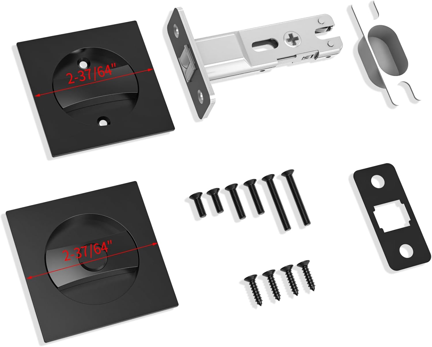Filta Hardware de bloqueo de puerta de bolsillo, hardware de puerta de bolsillo de privacidad cuadrado negro mate, cerradura de puerta de bolsillo