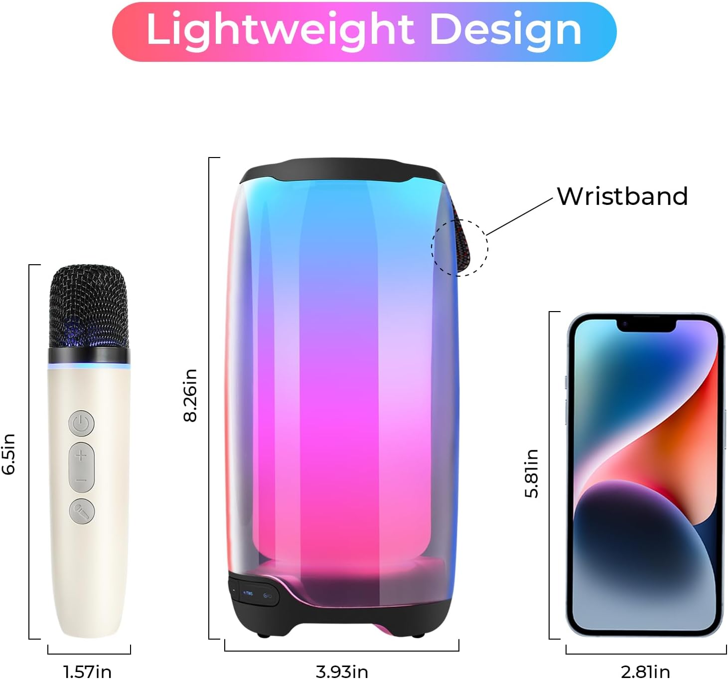 Máquina de karaoke portátil para adultos y niños con 2 micrófonos, ajuste de gravesagudos, TWS, luces LED, compatible con BT, tarjeta TF, altavoz